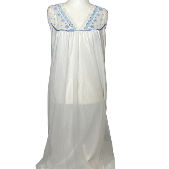 Deena Other - Deena Vtg Negligee Gown Maxi Chiffon Overlay Blue Embroidery Wedding 50's Large